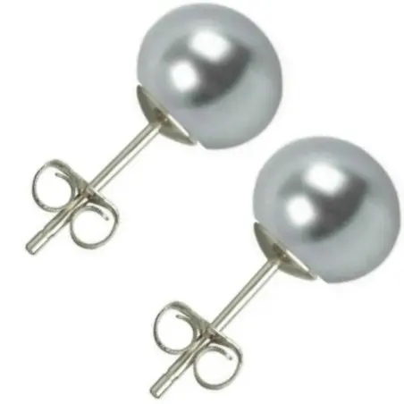 Cercei Argint cu Perle Naturale Buton, Gri, de 7,5 mm