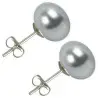 Cercei Argint cu Perle Naturale Buton, Gri, de 9-10 mm