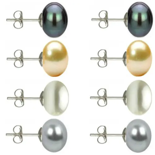 Set Cercei Argint cu Perle Naturale Negre, Crem, Albe si Gri de 10 mm