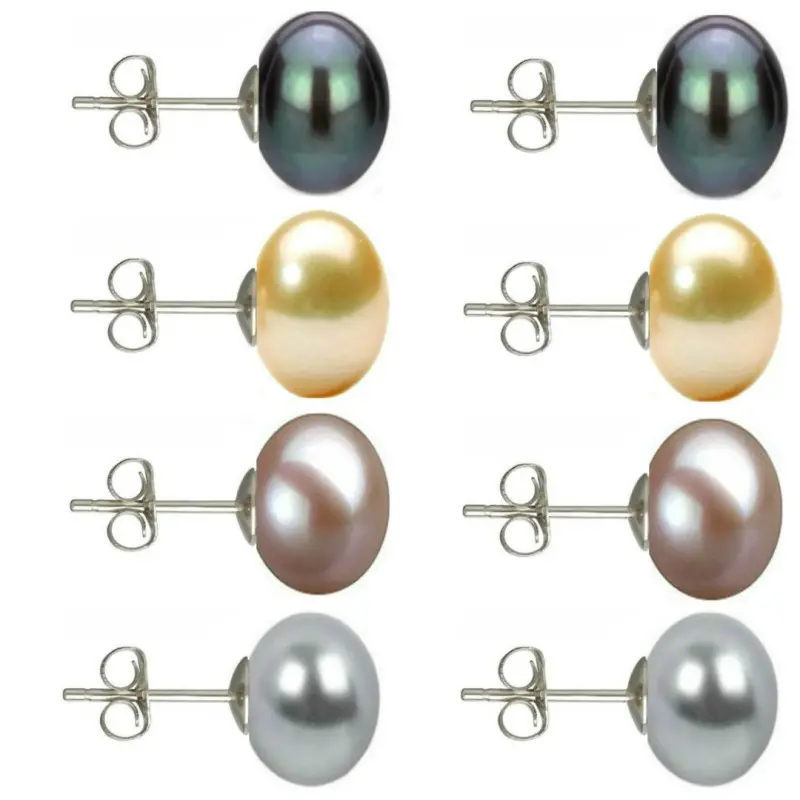 Set Cercei Argint cu Perle Naturale Negre, Crem, Lavanda si Gri de 10 mm