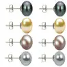 Set Cercei Argint cu Perle Naturale Negre, Crem, Lavanda si Gri de 10 mm