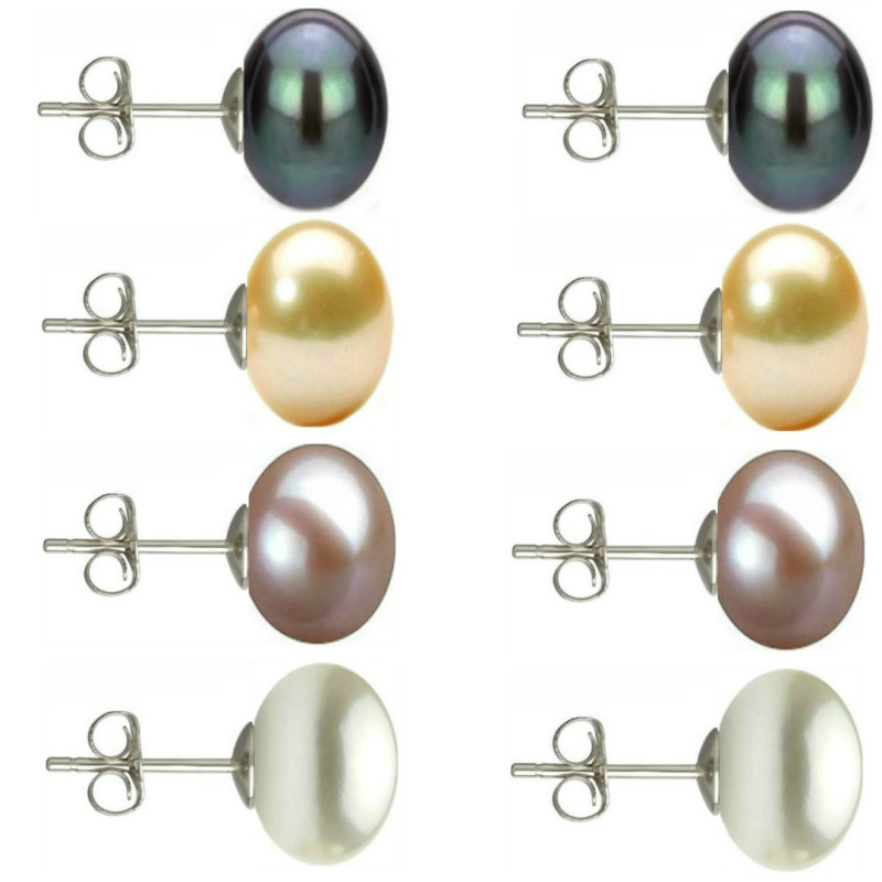 Set Cercei Argint cu Perle Naturale Negre, Crem, Lavanda si Albe de 10 mm