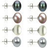 Set Cercei Argint cu Perle Naturale Negre, Lavanda, Albe si Gri de 10 mm