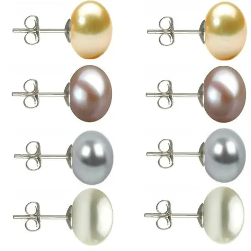 Set Cercei Argint cu Perle Naturale Crem, Lavanda, Gri si Albe de 10 mm