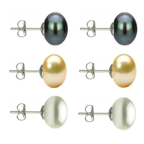 Set Cercei Argint cu Perle Naturale Negre, Crem si Albe de 10 mm