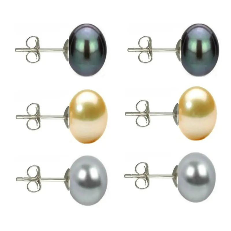 Set Cercei Argint cu Perle Naturale Negre, Crem si Gri de 10 mm