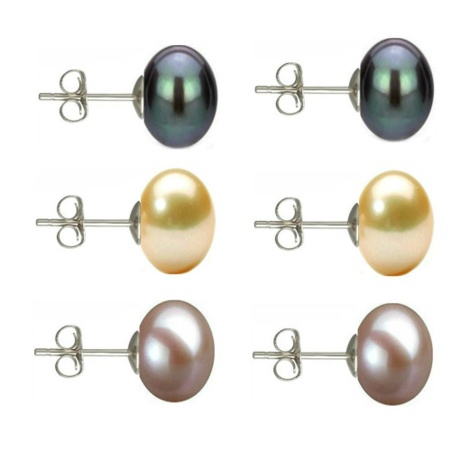 Set Cercei Argint cu Perle Naturale Negre, Crem si Lavanda de 10 mm