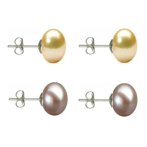 Set Cercei Argint cu Perle Naturale Crem si Lavanda de 10 mm