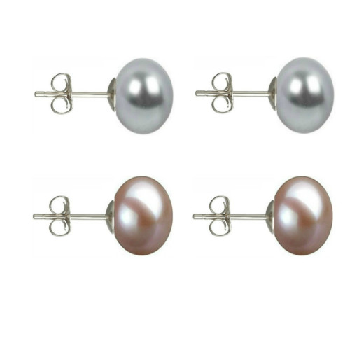 Set Cercei Argint cu Perle Naturale Gri si Lavanda de 10 mm