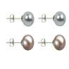 Set Cercei Argint cu Perle Naturale Gri si Lavanda de 10 mm