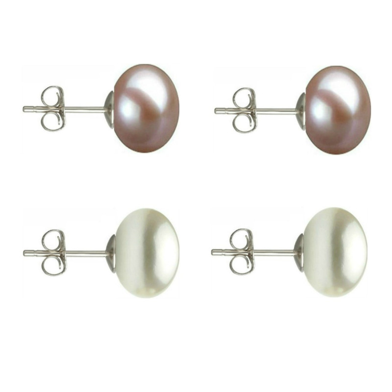 Set Cercei Argint cu Perle Naturale Lavanda si Albe de 10 mm