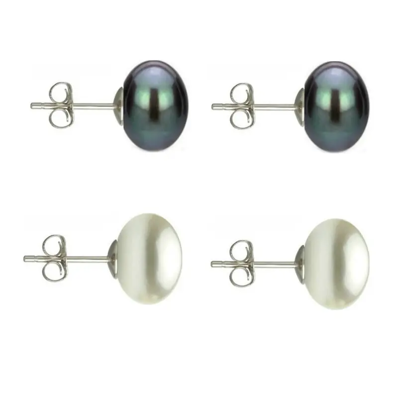 Set Cercei Argint cu Perle Naturale Negre si Albe de 10 mm