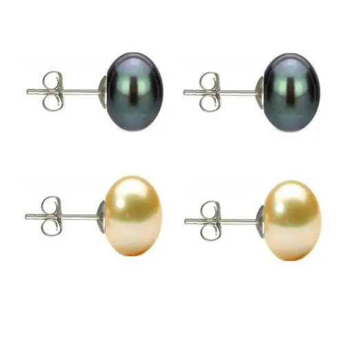 Set Cercei Argint cu Perle Naturale Negre si Crem de 10 mm