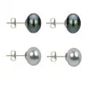 Set Cercei Argint cu Perle Naturale Negre si Gri de 10 mm
