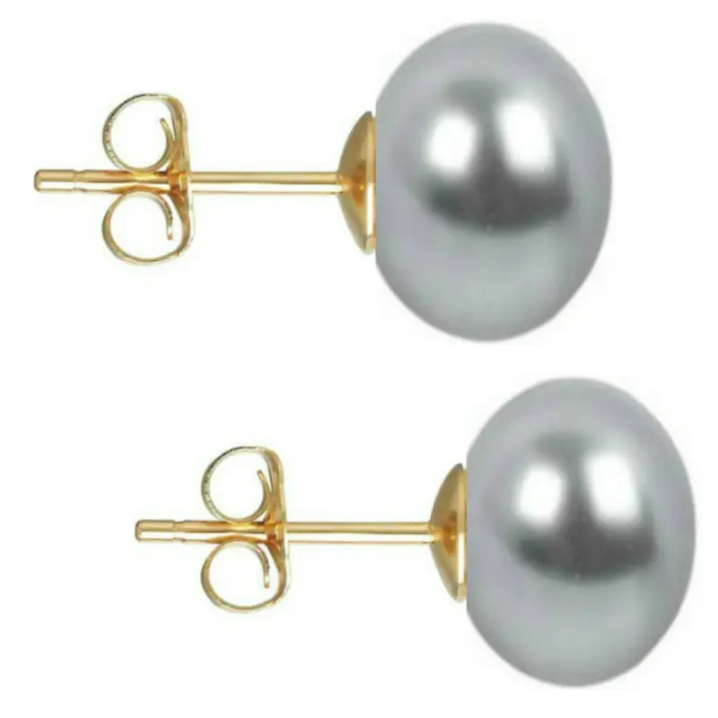 Cercei de Aur cu Perle Naturale Gri de 10 mm