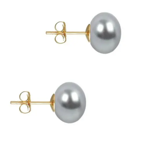 Cercei de Aur cu Perle Naturale Gri de 10 mm