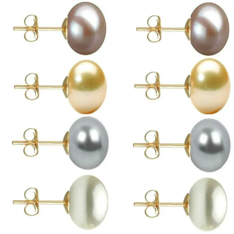 Set Cercei Aur cu Perle Naturale Lavanda, Crem, Gri si Albe de 10 mm