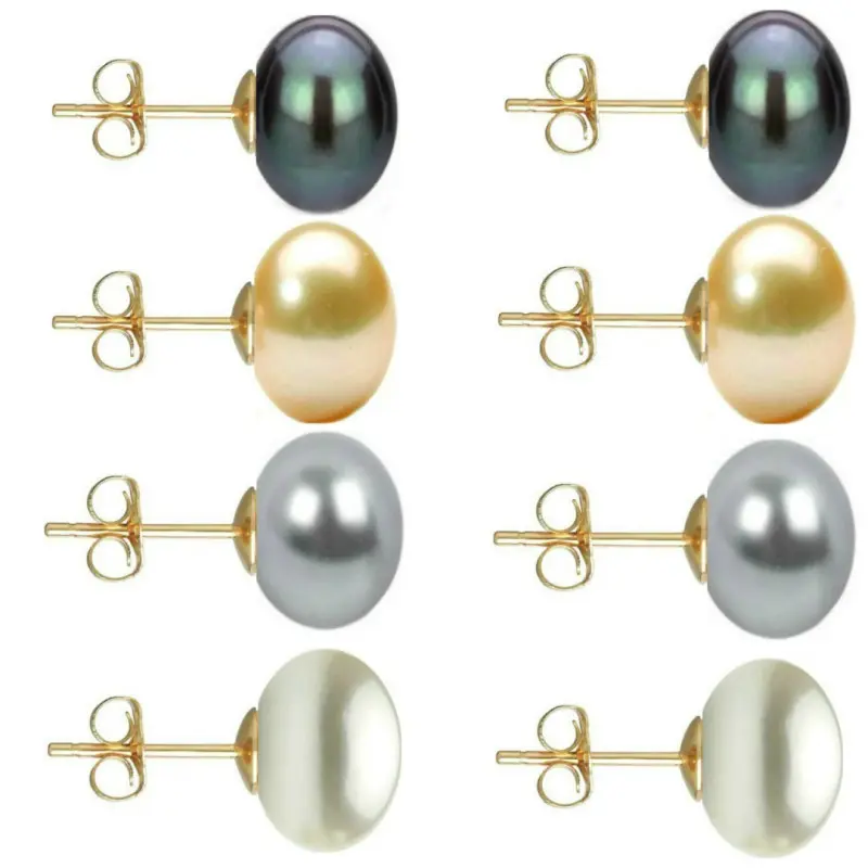 Set Cercei Aur cu Perle Naturale Negre, Crem, Gri si Albe de 10 mm
