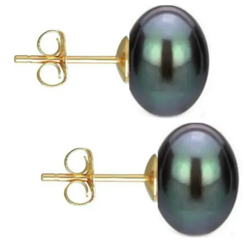 Set Cercei Aur cu Perle Naturale Negre, Crem, Gri si Albe de 10 mm