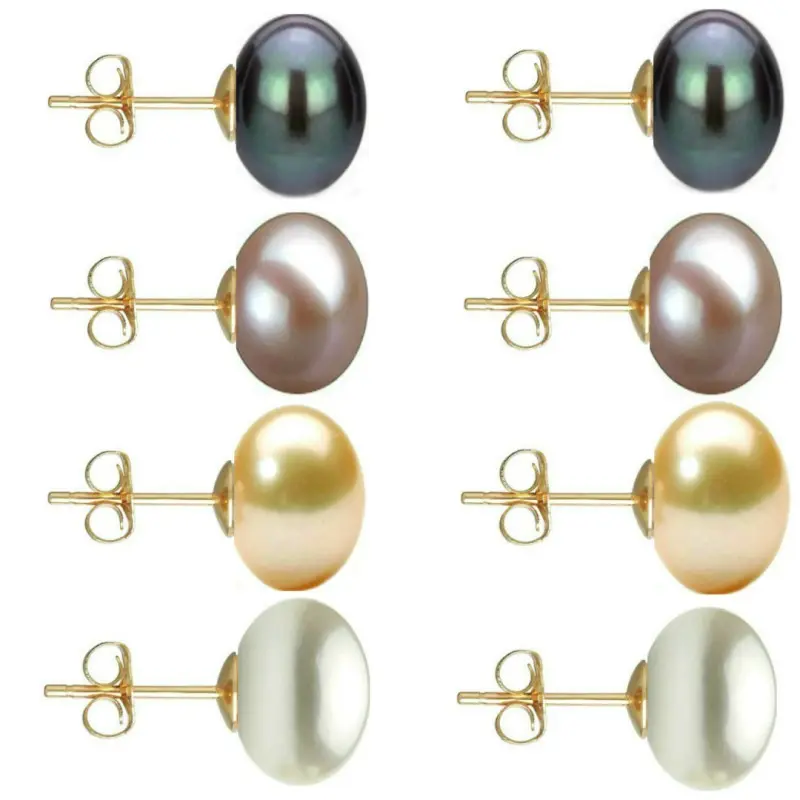 Set Cercei Aur cu Perle Naturale Negre, Lavanda, Crem si Albe de 10 mm
