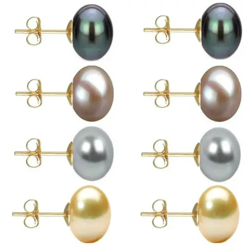 Set Cercei Aur cu Perle Naturale Negre, Lavanda, Gri si Crem de 10 mm