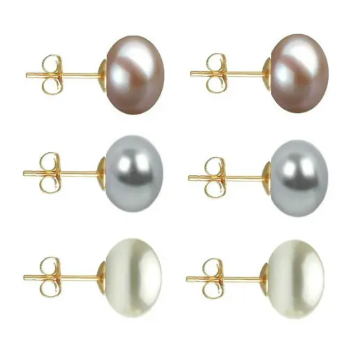 Set Cercei Aur cu Perle Naturale Lavanda, Gri si Albe de 10 mm