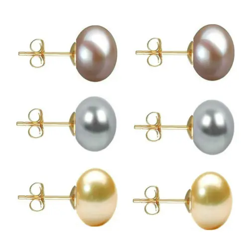 Set Cercei Aur cu Perle Naturale Lavanda, Gri si Crem de 10 mm