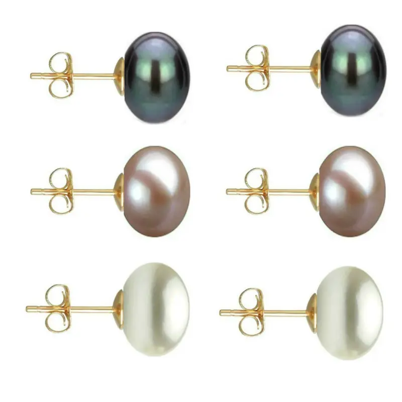 Set Cercei Aur cu Perle Naturale Negre, Lavanda si Albe de 10 mm