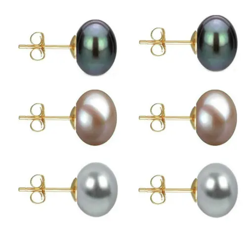 Set Cercei Aur cu Perle Naturale Negre, Lavanda si Gri de 10 mm