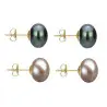 Set Cercei Aur cu Perle Naturale Negre si Lavanda de 10 mm