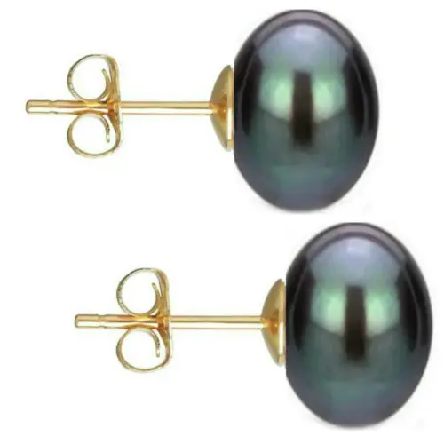 Set Cercei Aur cu Perle Naturale Negre si Lavanda de 10 mm
