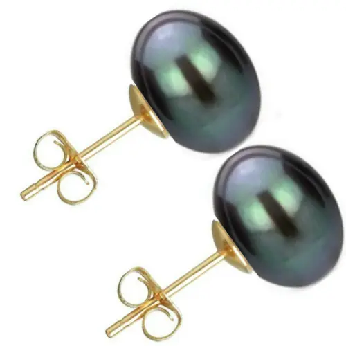 Set Cercei Aur cu Perle Naturale Negre si Lavanda de 10 mm