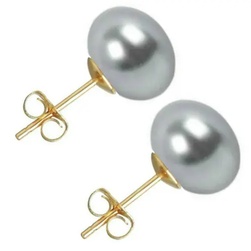Set Cercei Aur cu Perle Naturale Negre si Gri de 10 mm