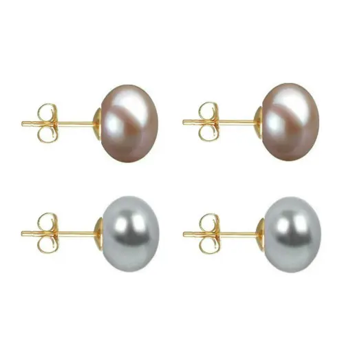 Set Cercei Aur cu Perle Naturale Lavanda si Gri de 10 mm