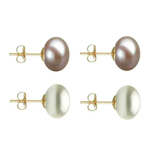 Set Cercei Aur cu Perle Naturale Lavanda si Albe de 10 mm