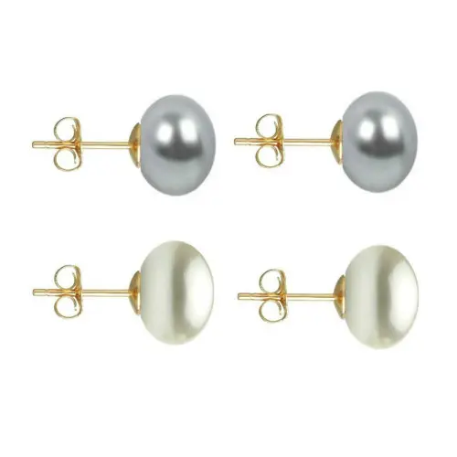 Set Cercei Aur cu Perle Naturale Gri si Albe de 10 mm
