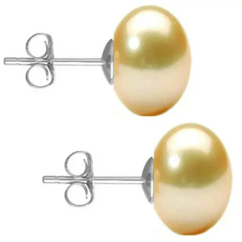 Cercei de Aur Alb cu Perle Naturale Crem de 10 mm