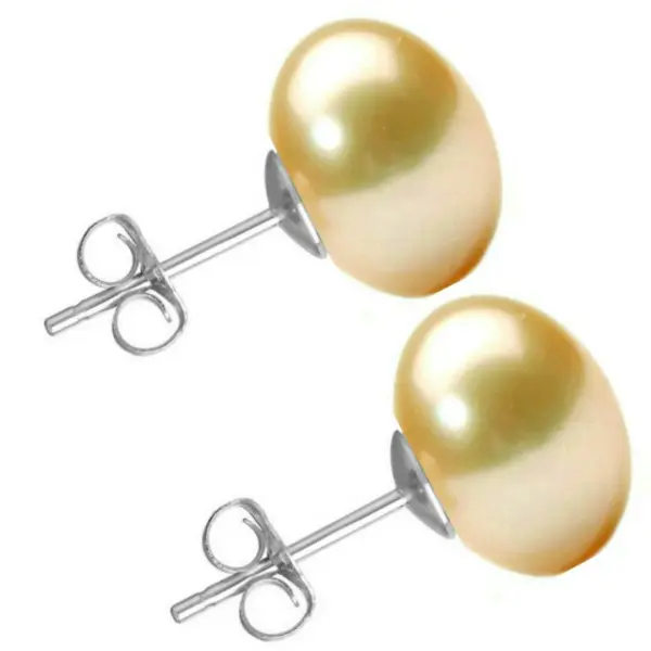 Cercei de Aur Alb cu Perle Naturale Crem de 10 mm