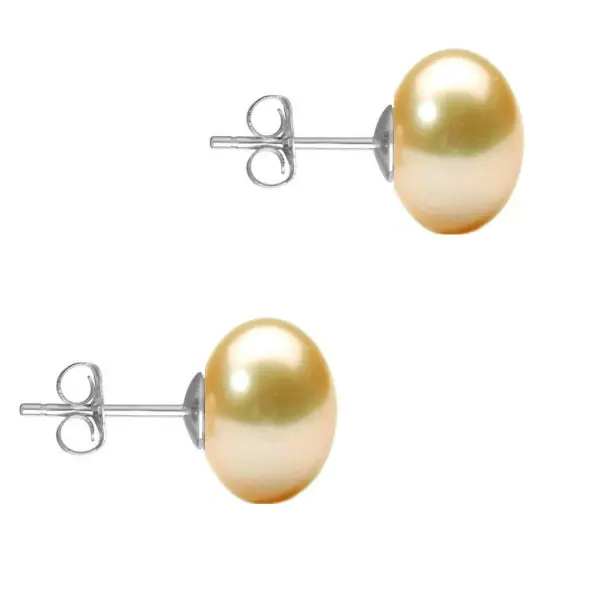 Cercei de Aur Alb cu Perle Naturale Crem de 10 mm