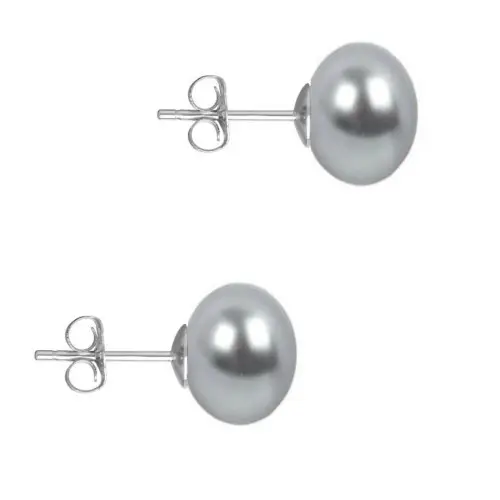 Cercei de Aur Alb cu Perle Naturale Gri de 10 mm