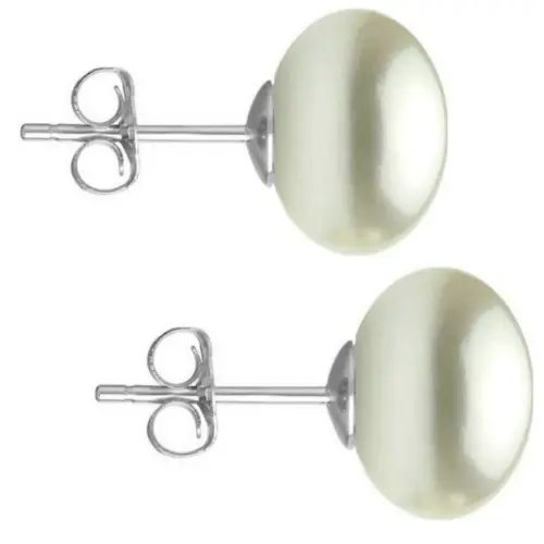 Set Cercei Aur Alb cu Perle Naturale Crem si Albe de 10 mm