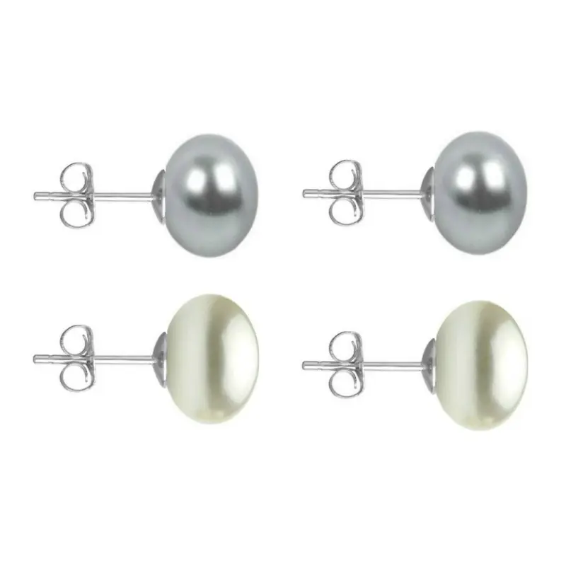Set Cercei Aur Alb cu Perle Naturale Gri si Albe de 10 mm