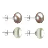 Set Cercei Aur Alb cu Perle Naturale Lavanda si Albe de 10 mm