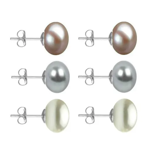 Set Cercei Aur Alb cu Perle Naturale Lavanda, Gri si Albe de 10 mm
