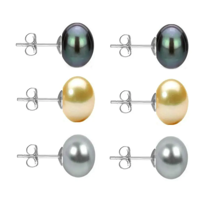 Set Cercei Aur Alb cu Perle Naturale Negre, Crem si Gri de 10 mm