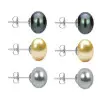 Set Cercei Aur Alb cu Perle Naturale Negre, Crem si Gri de 10 mm