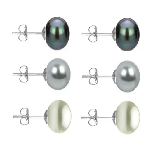 Set Cercei Aur Alb cu Perle Naturale Negre, Gri si Albe de 10 mm