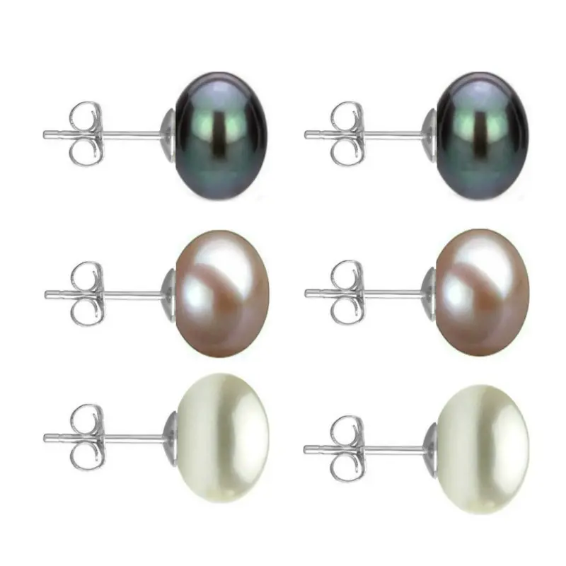 Set Cercei Aur Alb cu Perle Naturale Negre, Lavanda si Albe de 10 mm