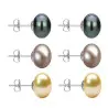 Set Cercei Aur Alb cu Perle Naturale Negre, Lavanda si Crem de 10 mm