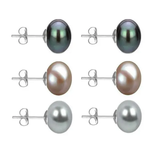 Set Cercei Aur Alb cu Perle Naturale Negre, Lavanda si Gri de 10 mm